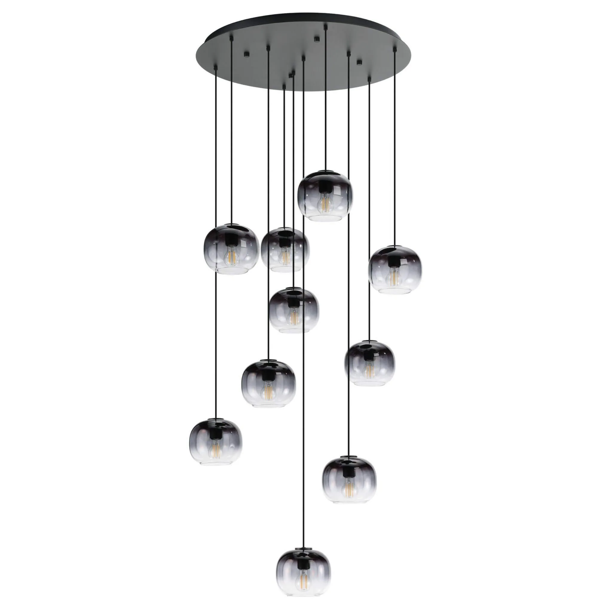 Eglo Oilella 10 Light Cluster Black Grey Vaporised Glass Ceiling Pendant